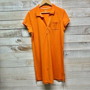 Lands End Polo Dress Womens LP 14-16 Orange Pocket‎ Collared Preppy School